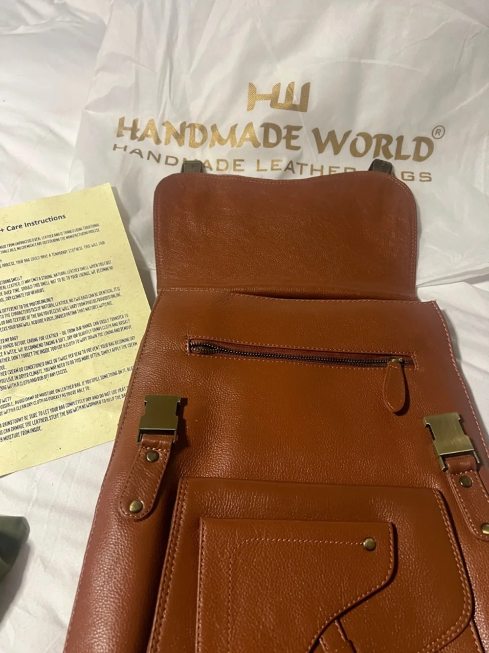 Handmade World Leather Tan Leather Backpack with Front Pocket